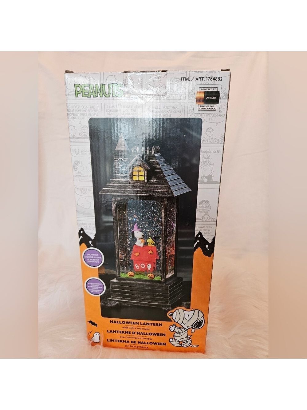 Peanuts Halloween Lantern with Snoopy and Woodstock Swirling Glitter New in Box